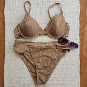 Tan Ribbed Bikini Set